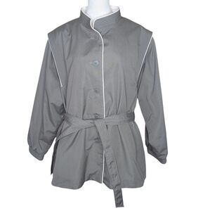 Townhouse Woman Vintage Grey Mandarin Collar Trench Coat Weather Resistant
